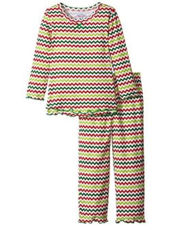 Sara's Prints Girls' Ruffle Top and Pant Pajama Set