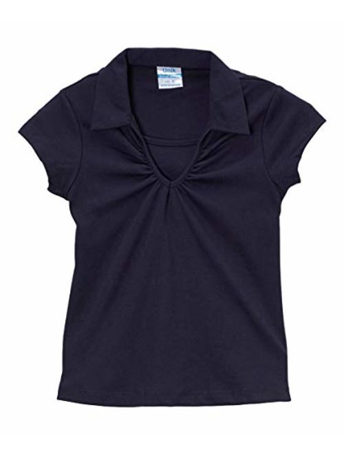 unik Girl's Uniform V-Neck Collar Shirt Short Sleeve Great for School Burgundy Navy White Sky Blue Green Purple Yellow Red