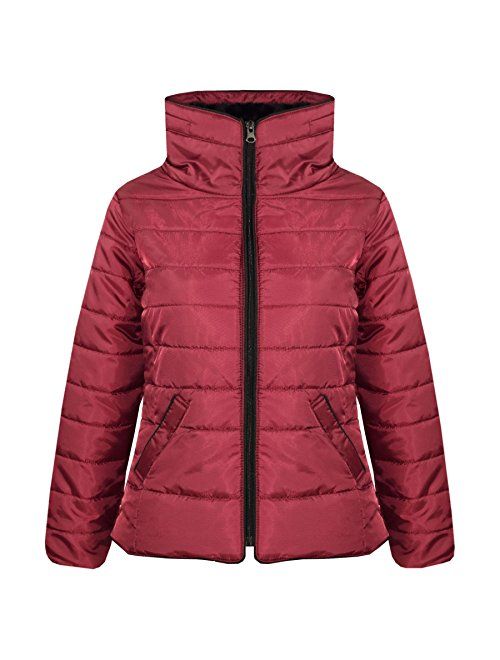 Girls Jacket Kids Padded Puffer Bubble Faux Fur Collar Warm Thick Coats 5-13 Yrs