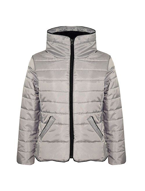 Girls Jacket Kids Padded Puffer Bubble Faux Fur Collar Warm Thick Coats 5-13 Yrs