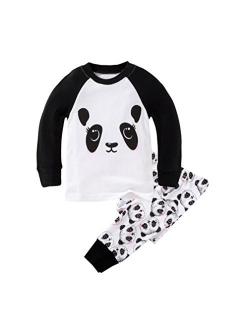 Mammybaby Little Girls Panda Long Sleeved Pajamas Set Cotton DRG7463