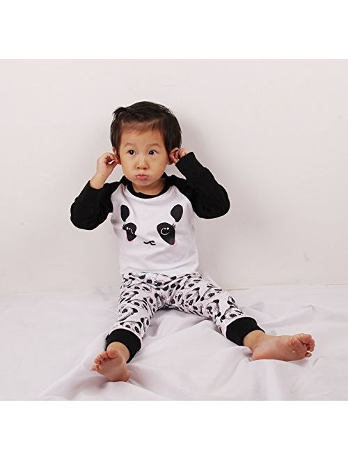 Mammybaby Little Girls Panda Long Sleeved Pajamas Set Cotton DRG7463