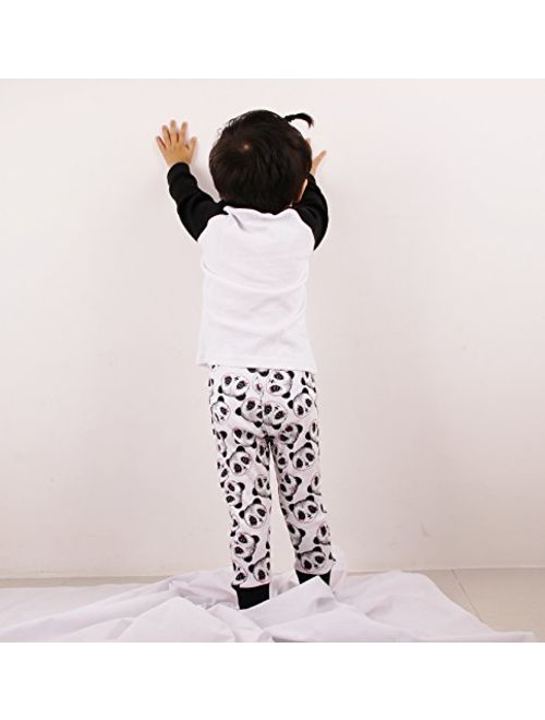 Mammybaby Little Girls Panda Long Sleeved Pajamas Set Cotton DRG7463