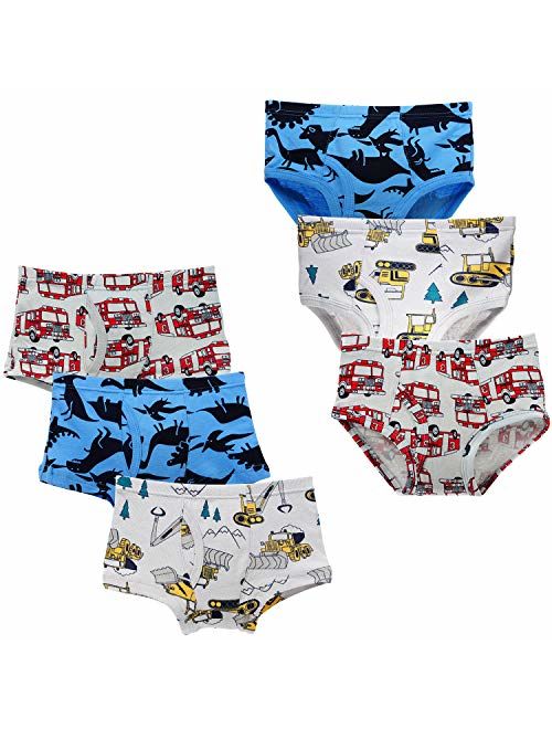 Closecret Kids Series Baby Soft Cotton Underwear Dinosaur Truck Shark Little Boys' Assorted Briefs(Pack of 6)