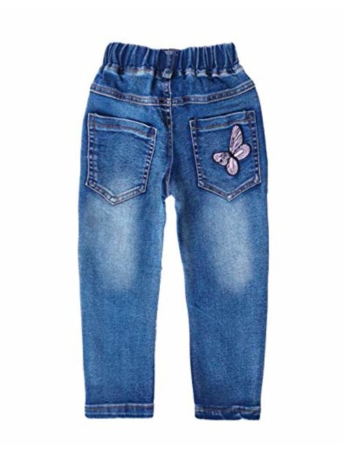 Kidscool Space Little Big Girls Embroidery Butterfly Grass Slim Jean Pants