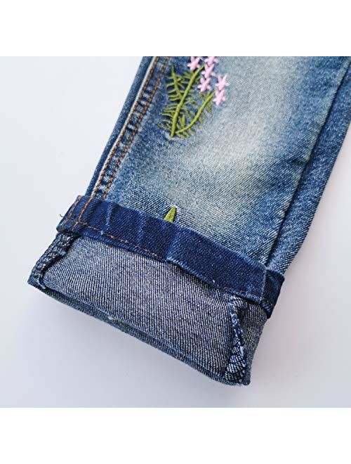 Kidscool Space Little Big Girls Embroidery Butterfly Grass Slim Jean Pants