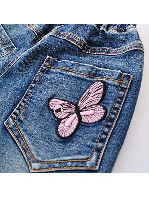 Kidscool Space Little Big Girls Embroidery Butterfly Grass Slim Jean Pants