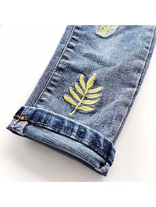 Kidscool Space Little Big Girls Embroidery Butterfly Grass Slim Jean Pants