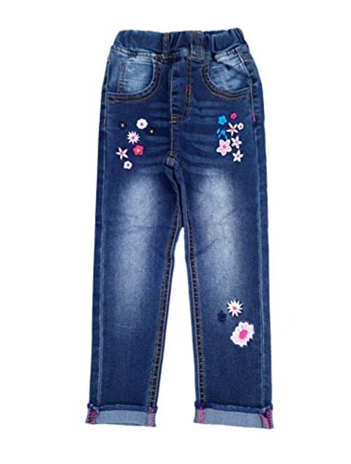 Kidscool Space Little Big Girls Embroidery Butterfly Grass Slim Jean Pants