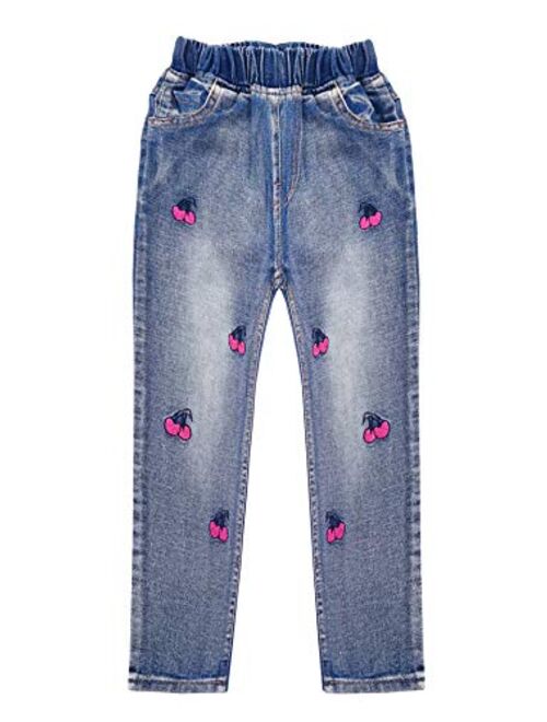 Kidscool Space Little Big Girls Embroidery Butterfly Grass Slim Jean Pants