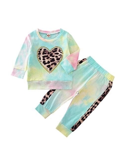 Toddler Baby Girl Fall Winter Clothes Leopard Heart Long Sleeve Tops Legging Pants Tracksuit Sweatsuit 2Pcs Outfit Set