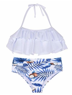 Girl's Bikini Set Crop Flounce Two Piece Swimsuits Kids Haler Bathing Suits