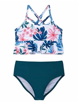 Girl's Bikini Set Crop Flounce Two Piece Swimsuits Kids Haler Bathing Suits