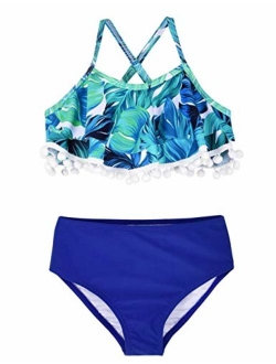 Girl's Bikini Set Crop Flounce Two Piece Swimsuits Kids Haler Bathing Suits