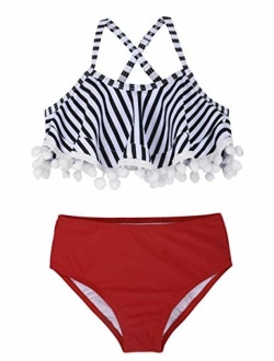 Girl's Bikini Set Crop Flounce Two Piece Swimsuits Kids Haler Bathing Suits