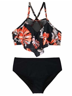 Girl's Bikini Set Crop Flounce Two Piece Swimsuits Kids Haler Bathing Suits