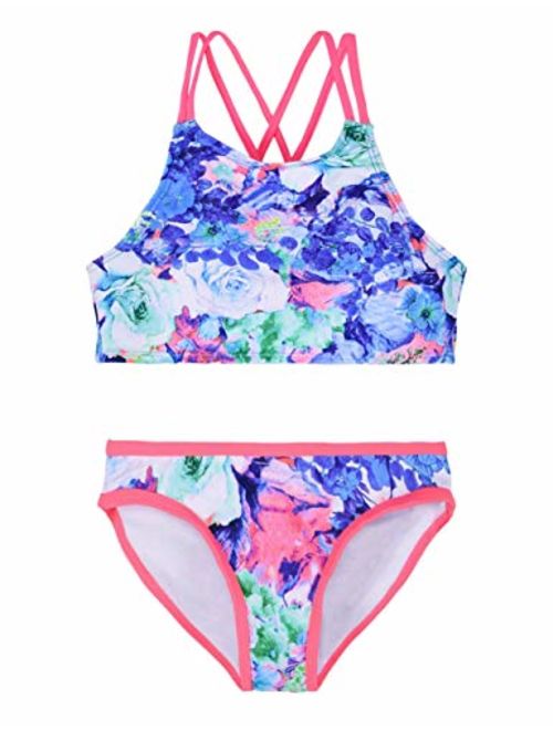 Hilor Girl's Bikini Set Crop Flounce Two Piece Swimsuits Kids Haler Bathing Suits