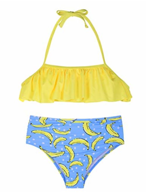 Hilor Girl's Bikini Set Crop Flounce Two Piece Swimsuits Kids Haler Bathing Suits