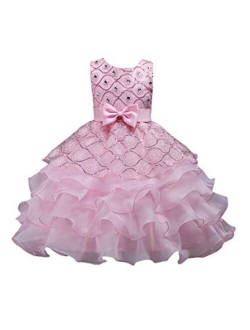 YMING Girls Flower Princess Tutu Party Dress Sequin Flare Lace Princess Dress