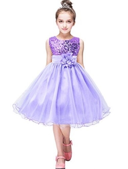 YMING Girls Flower Princess Tutu Party Dress Sequin Flare Lace Princess Dress