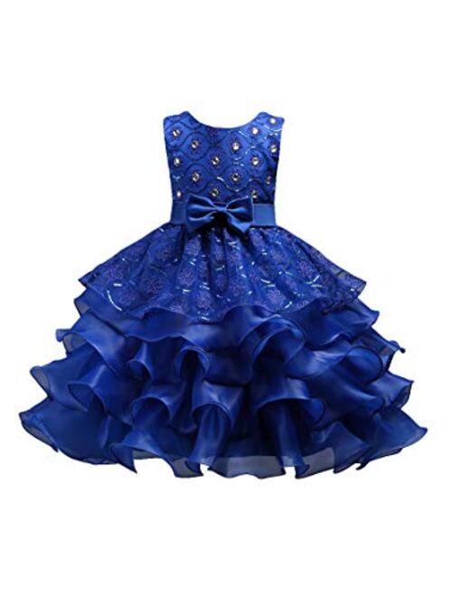 YMING Girls Flower Princess Tutu Party Dress Sequin Flare Lace Princess Dress