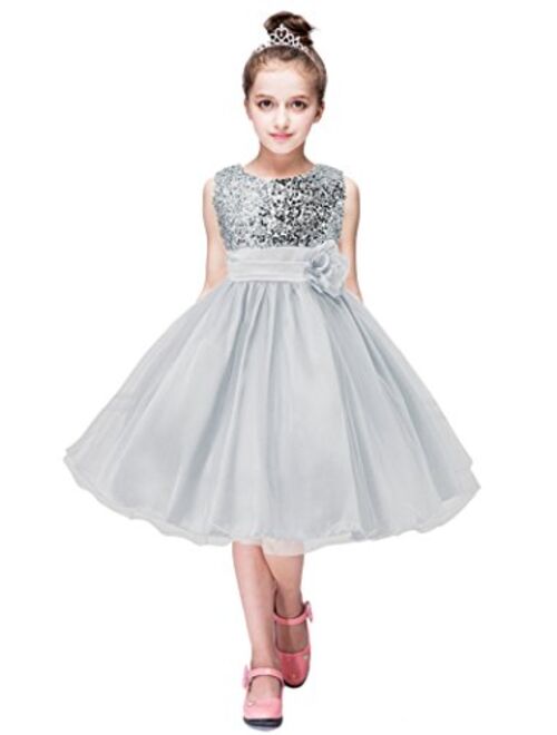 YMING Girls Flower Princess Tutu Party Dress Sequin Flare Lace Princess Dress