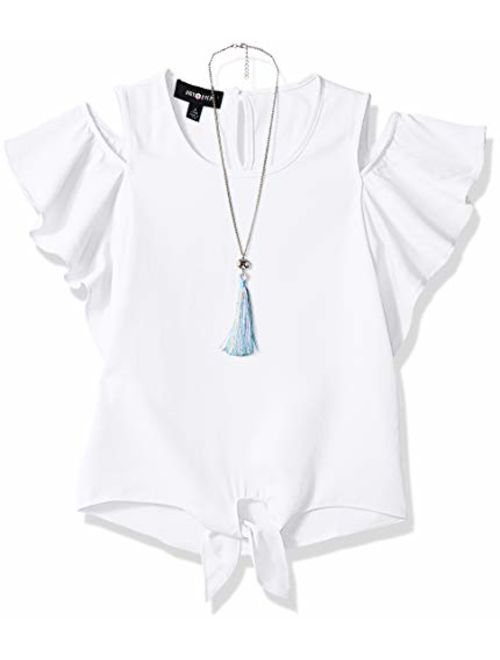 Amy Byer Girls' Flutter Sleeve Cold Shoulder Top with Necklace