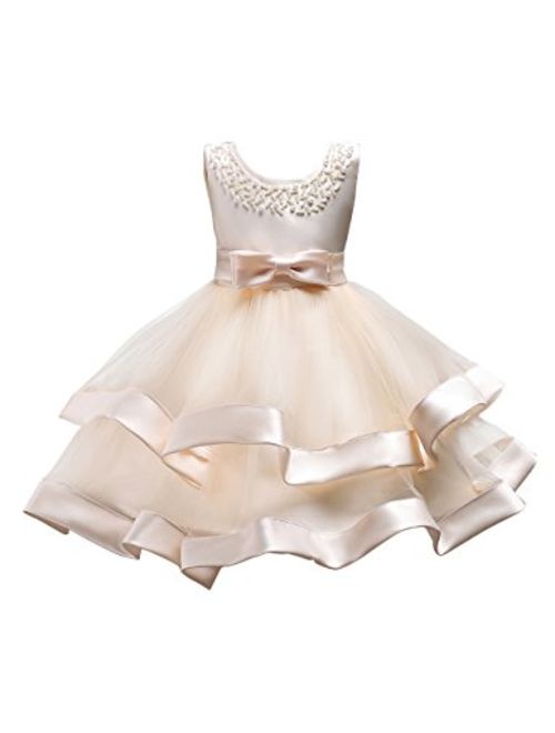 aibeiboutique Little Girl Tutu Flower Petals Bow Dress Chiffon Princess Dresses for Wedding Party