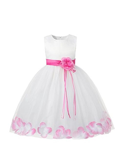 aibeiboutique Little Girl Tutu Flower Petals Bow Dress Chiffon Princess Dresses for Wedding Party