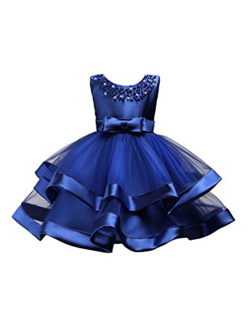 aibeiboutique Little Girl Tutu Flower Petals Bow Dress Chiffon Princess Dresses for Wedding Party