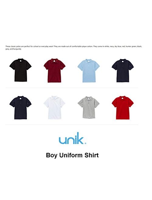 unik Boy's Uniform Pique Polo Shirt Short Sleeve White Sky Blue Navy Hunter Green Burgundy Black Red