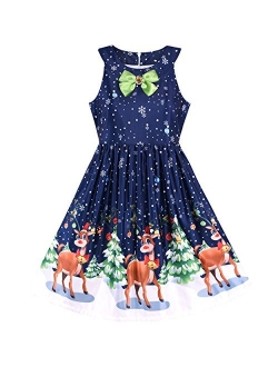 Girls Dress Christmas Eve Christmas Tree Snow Reindeer Party