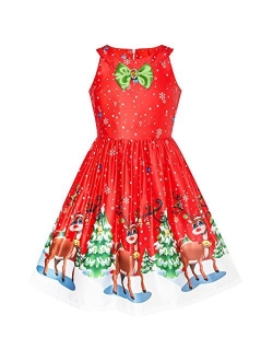 Girls Dress Christmas Eve Christmas Tree Snow Reindeer Party