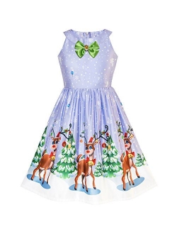 Girls Dress Christmas Eve Christmas Tree Snow Reindeer Party