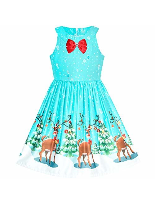 Sunny Fashion Girls Dress Christmas Eve Christmas Tree Snow Reindeer Party