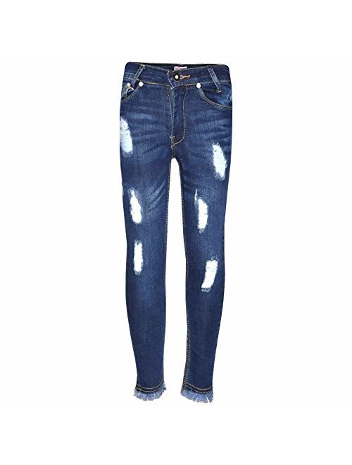 Girls Stretchy Jeans Kids Ripped Denim Pants Trousers Jeggings Age 5-13 Years