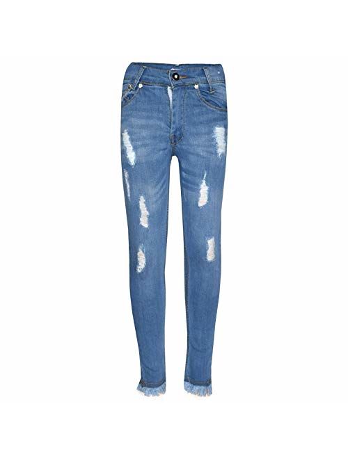 Girls Stretchy Jeans Kids Ripped Denim Pants Trousers Jeggings Age 5-13 Years