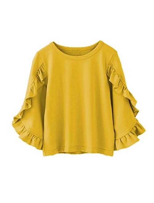 Colorful Childhood Little Girls Ruffle Bat T Shirt Autumn Princess Girl Blouses Spring Tops