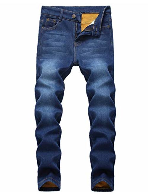 FREDD MARSHALL Boy's Thermal Fleece Lined Skinny Winter Slim Fit Thicken Stretch Jeans