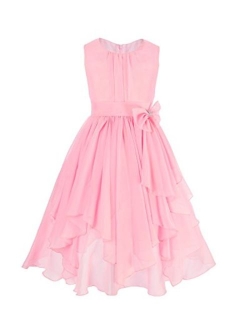 FEESHOW Kids Big Girl Asymmetric Chiffon Flower Wedding Bridesmaid Party Dress