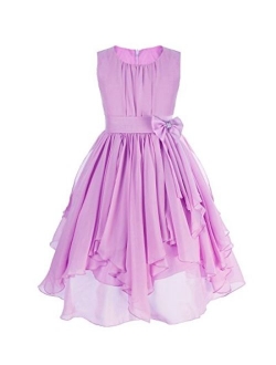 FEESHOW Kids Big Girl Asymmetric Chiffon Flower Wedding Bridesmaid Party Dress