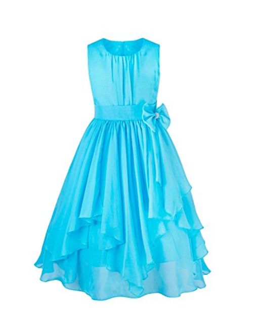 FEESHOW Kids Big Girl Asymmetric Chiffon Flower Wedding Bridesmaid Party Dress