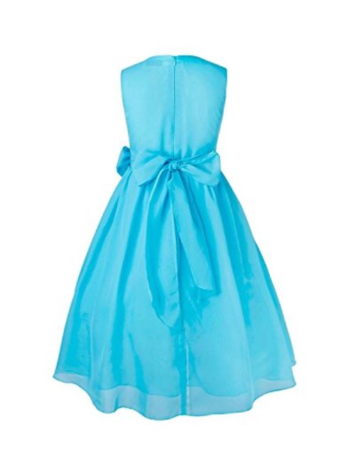 FEESHOW Kids Big Girl Asymmetric Chiffon Flower Wedding Bridesmaid Party Dress