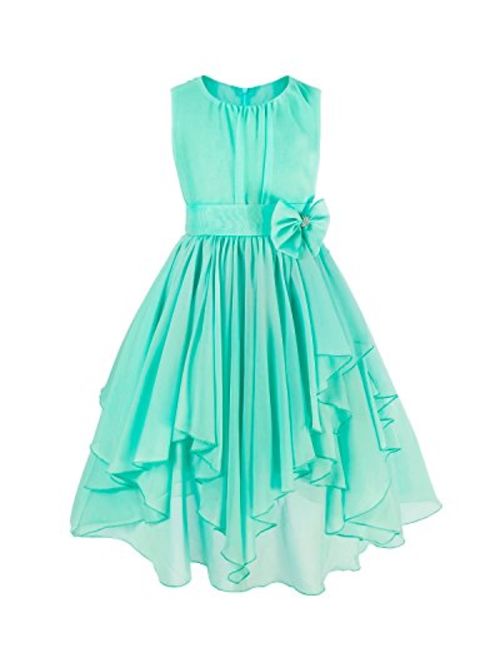 FEESHOW Kids Big Girl Asymmetric Chiffon Flower Wedding Bridesmaid Party Dress