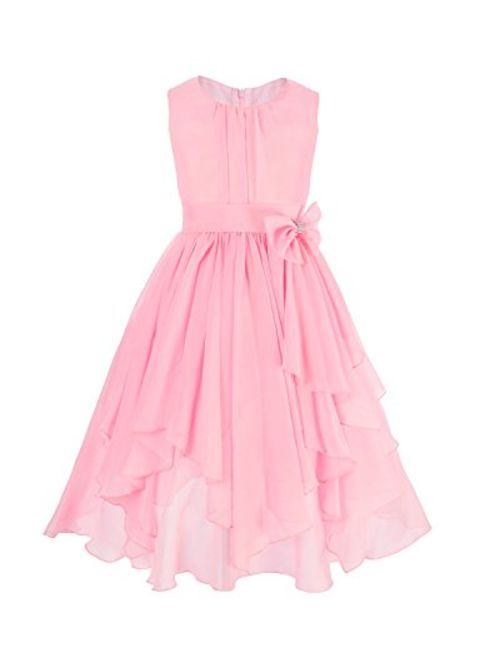 FEESHOW Kids Big Girl Asymmetric Chiffon Flower Wedding Bridesmaid Party Dress