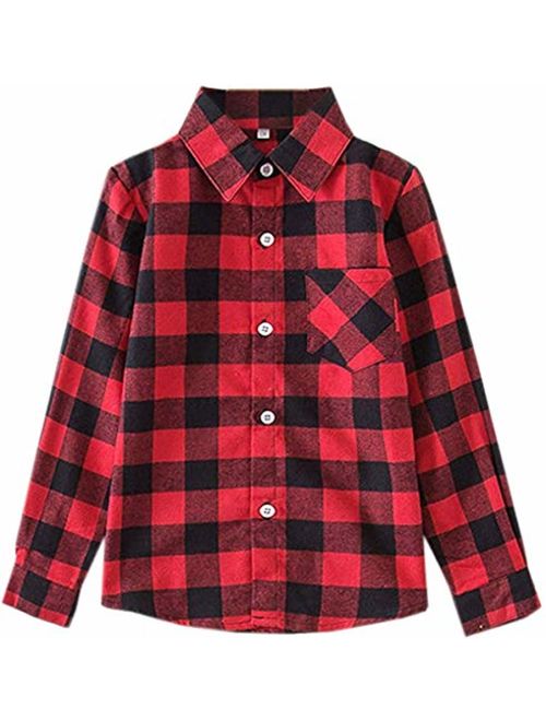 SANGTREE Girls' Long Sleeves Plaid Button Down Shirt, 18M-12 Years