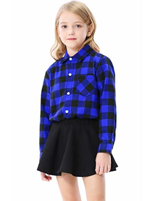 SANGTREE Girls' Long Sleeves Plaid Button Down Shirt, 18M-12 Years