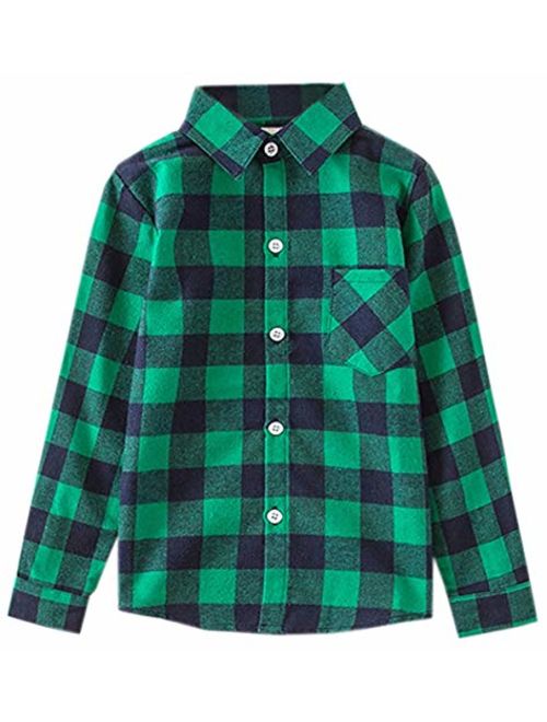 SANGTREE Girls' Long Sleeves Plaid Button Down Shirt, 18M-12 Years