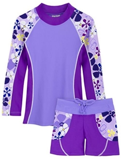 Tuga Girls Two-Piece Long Sleeve Swimsuit Set 2-14 Years, UPF 50+ Sun Protection