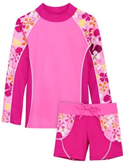 Tuga Girls Two-Piece Long Sleeve Swimsuit Set 2-14 Years, UPF 50+ Sun Protection